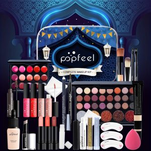 [POPFEEL Makeup Kit] POPFEEL Complete Makeup Kit | All-in-One Cosmetic Set with Foundation, Blush, Eyeshadow Palette, Lipstick, Mascara, and More - Gul Festival Edition, Blue-Themed, Eid Al-Fitr Decorative Box, Perfect Gift for Women
