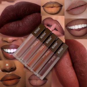 Coffee Color Matte Velvet Lipstick Set 5pcs, Deep Coffee Color Lip Glaze Set, Brown Series Non-Stick Cup Lip Color, Long Lasting Makeup