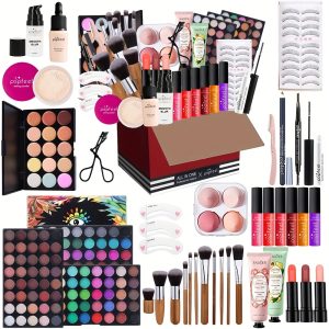 POPFEEL Valentine'S Day Makeup Set | Multi-Piece Cosmetic Kit with Eyeshadow, Blush, Lipstick & Highlighter | Coral & Black | Ideal for Mother'S Day & Valentine'S Gifts | Versatile Makeup Collection