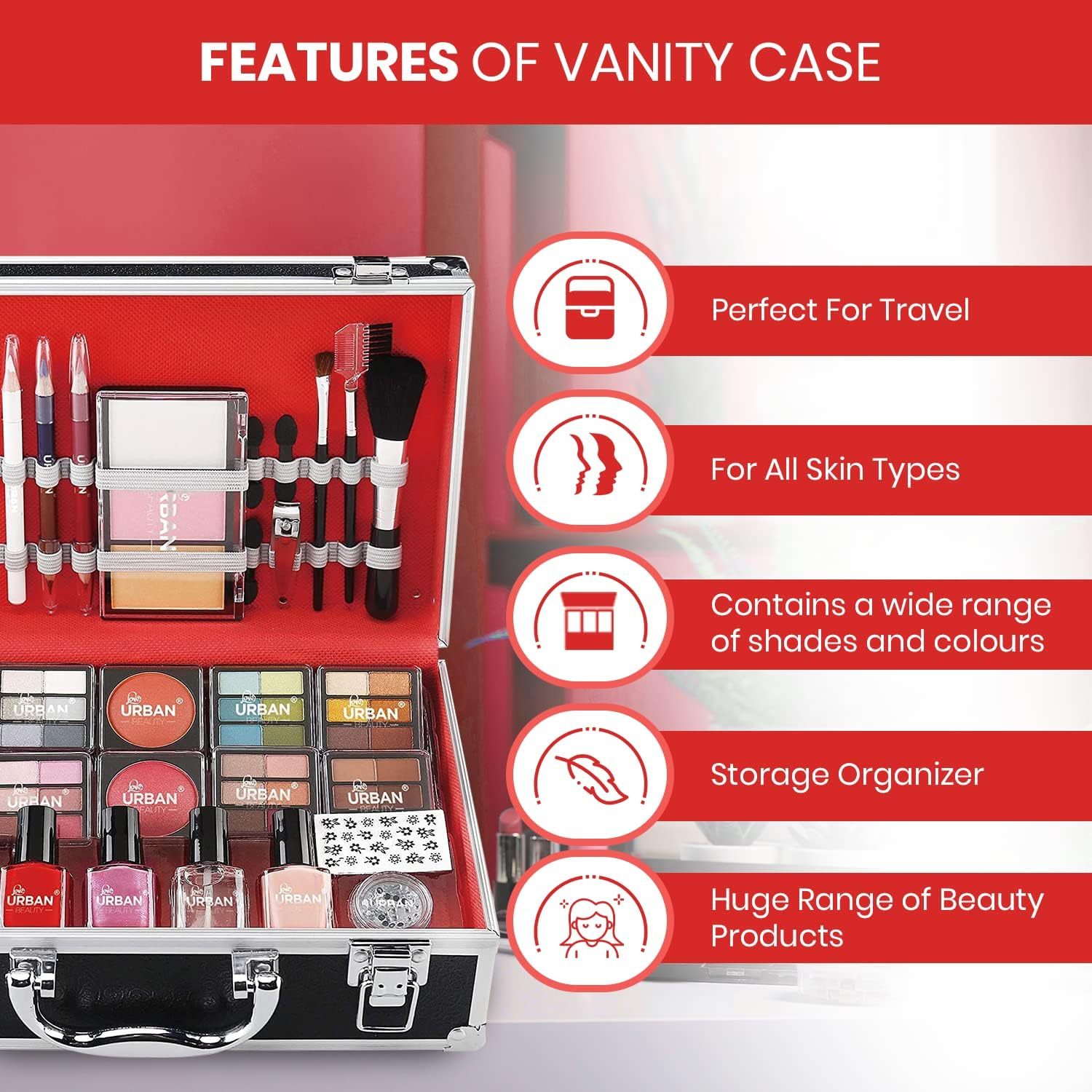 UK LOCAL SELLER - 76pcs Makeup Cosmetic Kit with Aluminium Vanity Case - Eyeshadows, Lipsticks, Nail Essentials & Brushes - Perfect Starter Kit for Teens, Gifts, or On-the-Go Glam Travel Friendly | Sent and Fulfilled from UK Warehouse and Delivered on a Tracked 48 UK Postal Service - Image 3