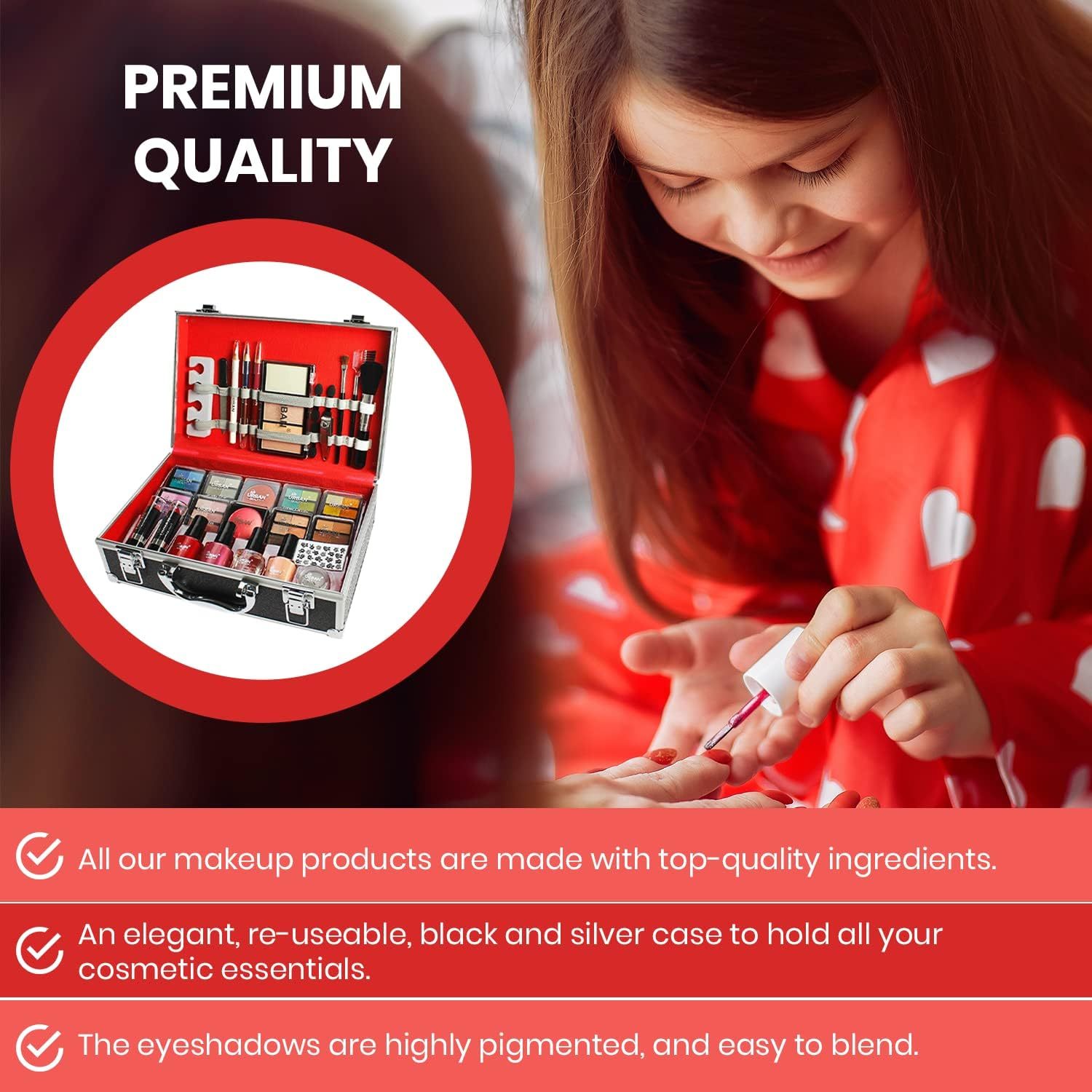 UK LOCAL SELLER - 76pcs Makeup Cosmetic Kit with Aluminium Vanity Case - Eyeshadows, Lipsticks, Nail Essentials & Brushes - Perfect Starter Kit for Teens, Gifts, or On-the-Go Glam Travel Friendly | Sent and Fulfilled from UK Warehouse and Delivered on a Tracked 48 UK Postal Service - Image 7