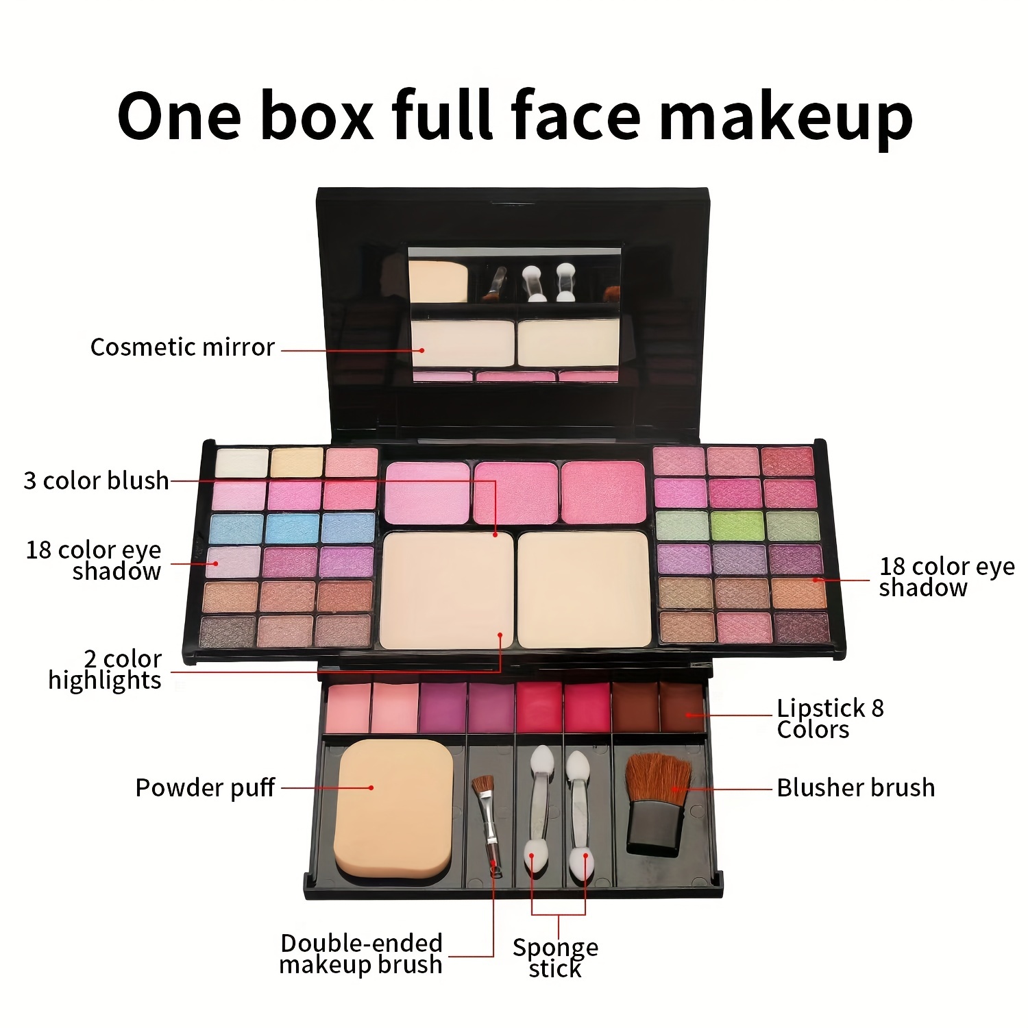 Full Face Multi-Functional Makeup Palette with 49 Colors, Glitter Eyeshadow, Nude Waterproof Lipstick & Blush Powder Set – Complete Look in One Palette - Image 9