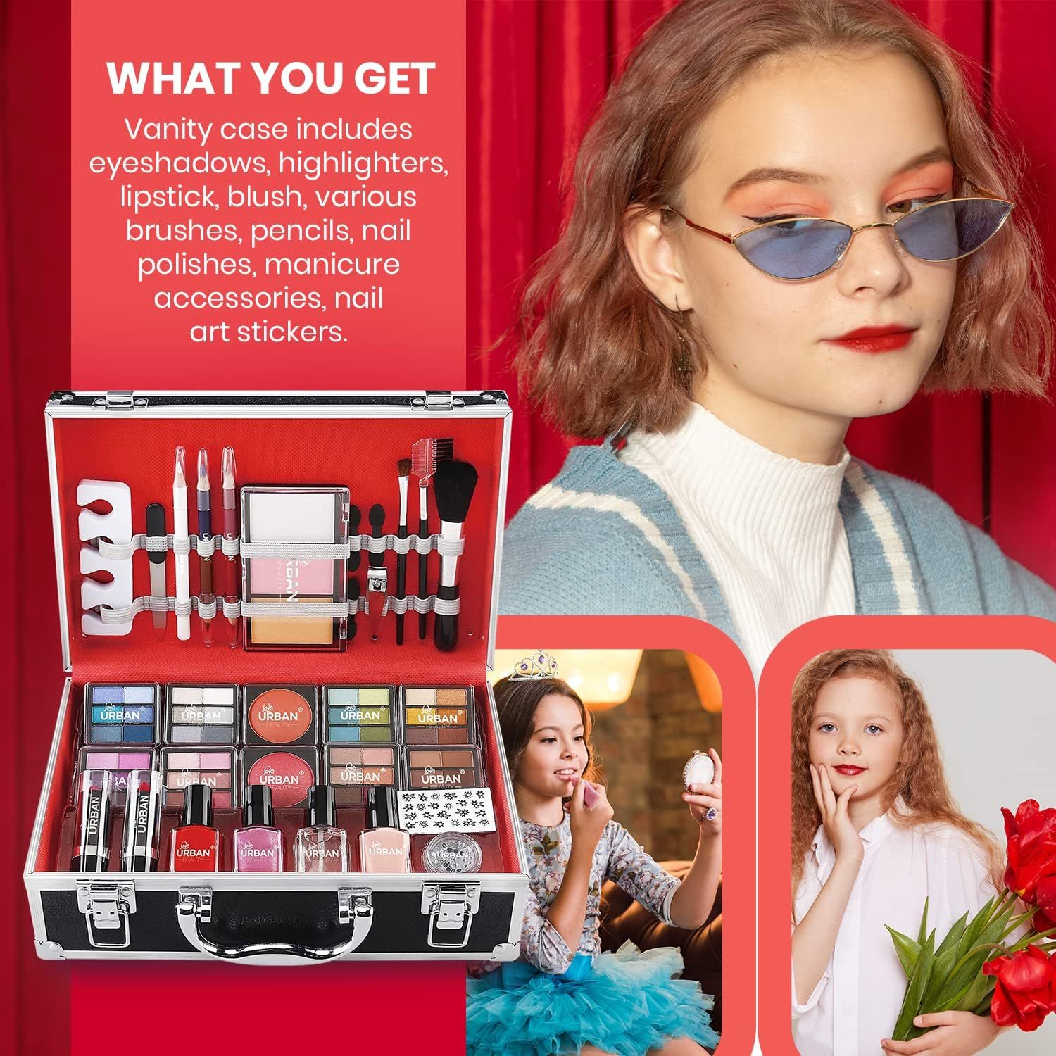 UK LOCAL SELLER - 76pcs Makeup Cosmetic Kit with Aluminium Vanity Case - Eyeshadows, Lipsticks, Nail Essentials & Brushes - Perfect Starter Kit for Teens, Gifts, or On-the-Go Glam Travel Friendly | Sent and Fulfilled from UK Warehouse and Delivered on a Tracked 48 UK Postal Service - Image 2