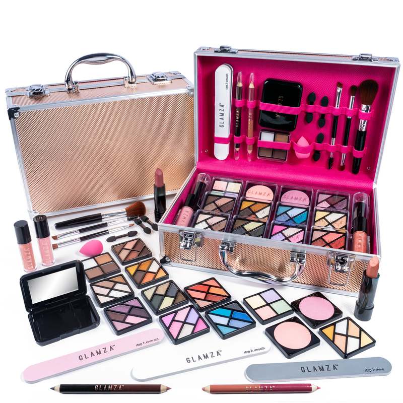 UK LOCAL SELLER - 84pcs All-in-one Makeup Kit with Pink Lined Aluminium Vanity Case – Eyeshadow Palette, Lip Gloss, Brushes & Full Face Cosmetics with Tools, Makeup Box, Ideal Gift for Women & Teen Girls | Sent and Fulfilled from UK Warehouse and Delivered on a Tracked 48 UK Postal Service - Image 3