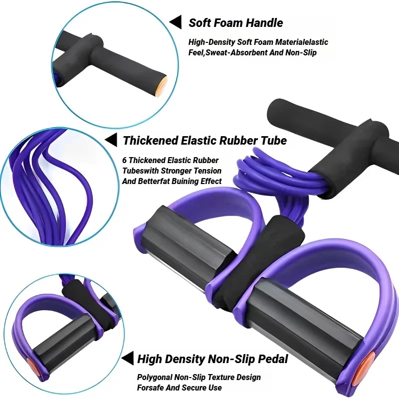 Four-Tube Pedal Tensioner Multi-Functional Household Fitness Equipment Yoga Abdominal Strengthening Elastic Band Tension Rope - Image 4