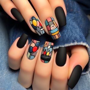 Full Set of 24 Short Square Fake Nails - Mixed Color Balloon, Cake Pattern Design, Matte Finish Surface - Diverse Styles, Fashionable Manicure, Vibrant Nail Art | Patterned Press-Ons | Complex Birthday Gift Nail Designs, Matte Texture Accessories Make Your Fingertips Shine Brightly, Perfect for Parties, Dancing, and Casual Attire, Removable and Reusable