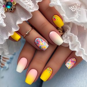 216pcs Press-On Nail Set - Mixed Colors, Gradient Dots, Multicolor Floral & More Patterns, Medium-Long Square Nails with Glossy Finish - Versatile Styles, Fashionable Manicure, Vibrant Nail Art | Intricate Designs, Nail Accessories for Sparkling Tips Perfect for Parties, Dancing, and Casual Attire, Removable and Reusable