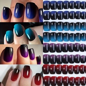 96pcs LuxePress Mixed Colors Short Square Full Cover Press-On Nails Set, Gradient Solid Color Artificial Nail Kit with Jelly Glue, Nail File & Wooden Stick for Women and Girls, Glossy Finish Removable Fake Nails for Daily Wear, Parties & Home Use