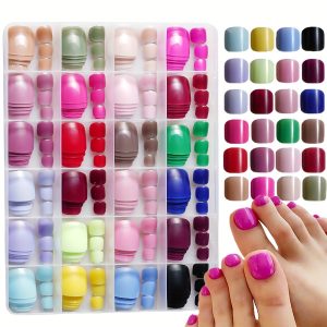 576pcs foot nail full coverage nail patch set - Dopamine 24 color matching, summer fashion colors, full coverage multi-color foot nail set, acrylic box storage, easy to use, perfect gift for women