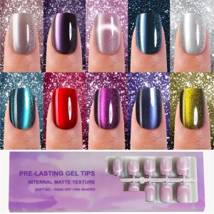 300pcs Short Square/Almond Shaped Soft Gel French Cat Eye Press-On Nails, Ten Glossy Shiny Cat Eye False Nail Patches, 15 Size Options, Nail Kit for Women, Nail Salon Summer, Mother'S Day