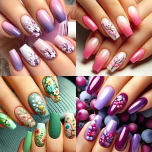 96pcs Press-On Nail Set, Mixed Color Ballet Nails with Glossy Finish, Long Square Fake Nails with Floral and Leaf Patterns, Removable Nail Art Kit for New Year, Spring/Summer Collection