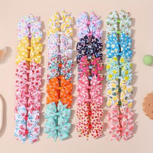 40pcs Assorted Fruit & Floral Print Bow Hair Clips for Girls - Elegant Polyester Hair Accessories, Vibrant Colors, All-Season Daily & Casual Wear