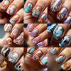 216pcs Short Square Mixed Color Gradient Flower Irregular Stripe Marble Pattern Fashion Nail Art Kit with Full Coverage Press-On Fake Nails in 9 Different Styles