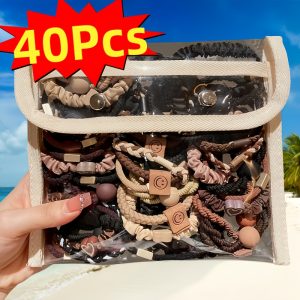 40pcs Elegant Hair Tie Set - High Elasticity, Durable Fabric, Mixed Colors | Chic Ponytail Holders & Scrunchies for Women