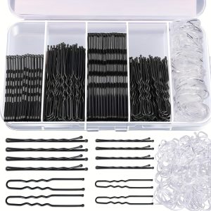 [300pcs Black Hair Pins] 300pcs Hair Pins Bobby Pins Black, 100 Black Bobby Pins 100 Hair Pins for Women and 100 Clear Hair Bands Kit, Black Hair Pins for Buns 2" 2.36" and Black Bobby Pins 2" 2.75