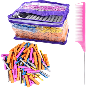 100pcs Natural Hair Curling Iron Set 5 Sizes Cold Wave Iron Women'S Curling Iron Medium And Long Curling Iron Styling DIY Hairdressing Tools (20 Orange + 20 Purple + 20 Gray + 20 Blue + 20 Yellow)