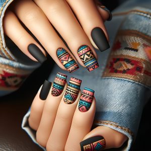 24pcs of Medium-Long European and American Style Geometric Pattern Nail Stickers - Fashionable Matte Colorful Nail Decorations, Suitable for Parties and Daily Wear