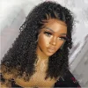 Soft 26“ Long Glueless Natural Black 180Density Kinky curly Lace Front Wig For Women BabyHair Preplucked Heat Resistant Daily