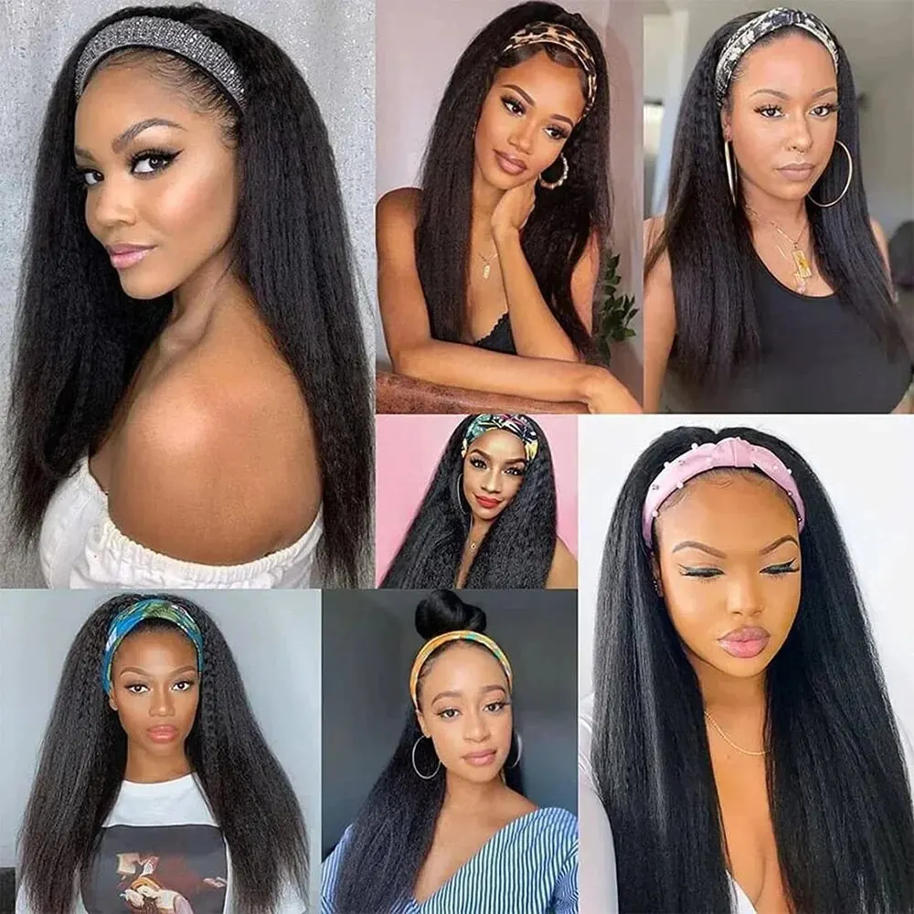 Kinky Straight Headband Wig Human Hair Wig Full Machine Made Brazilian Human Hair Wigs For Black Women 180% Density - Image 2