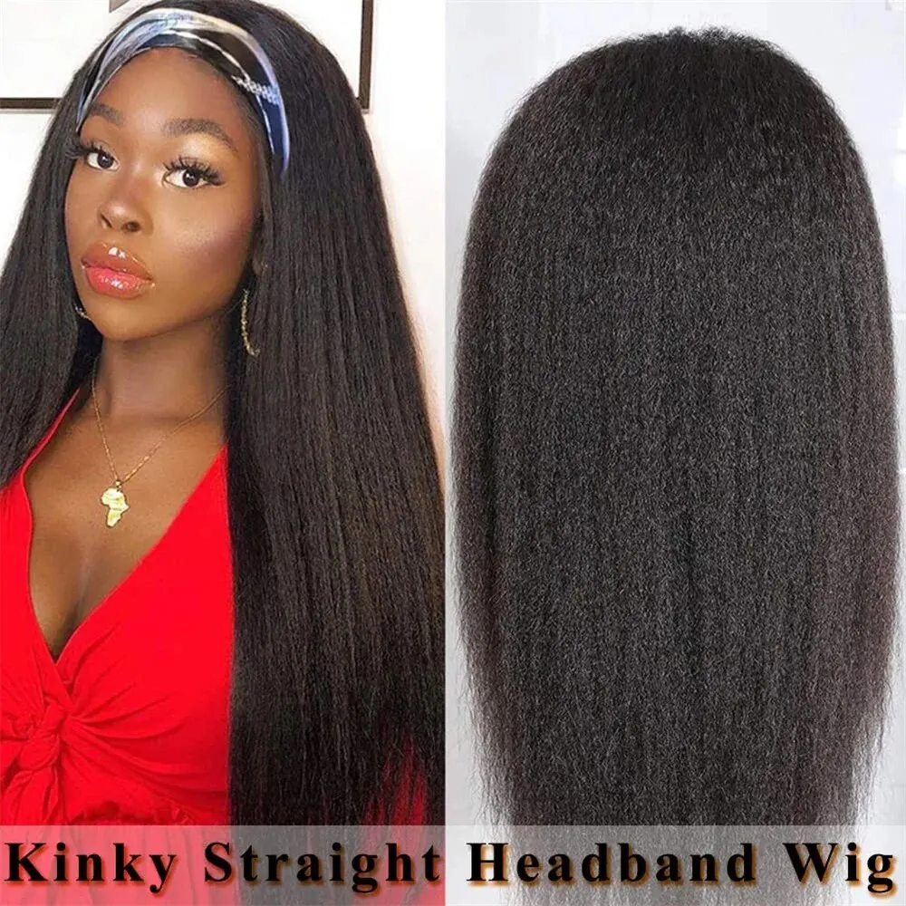 Kinky Straight Headband Wig Human Hair Wig Full Machine Made Brazilian Human Hair Wigs For Black Women 180% Density - Image 4