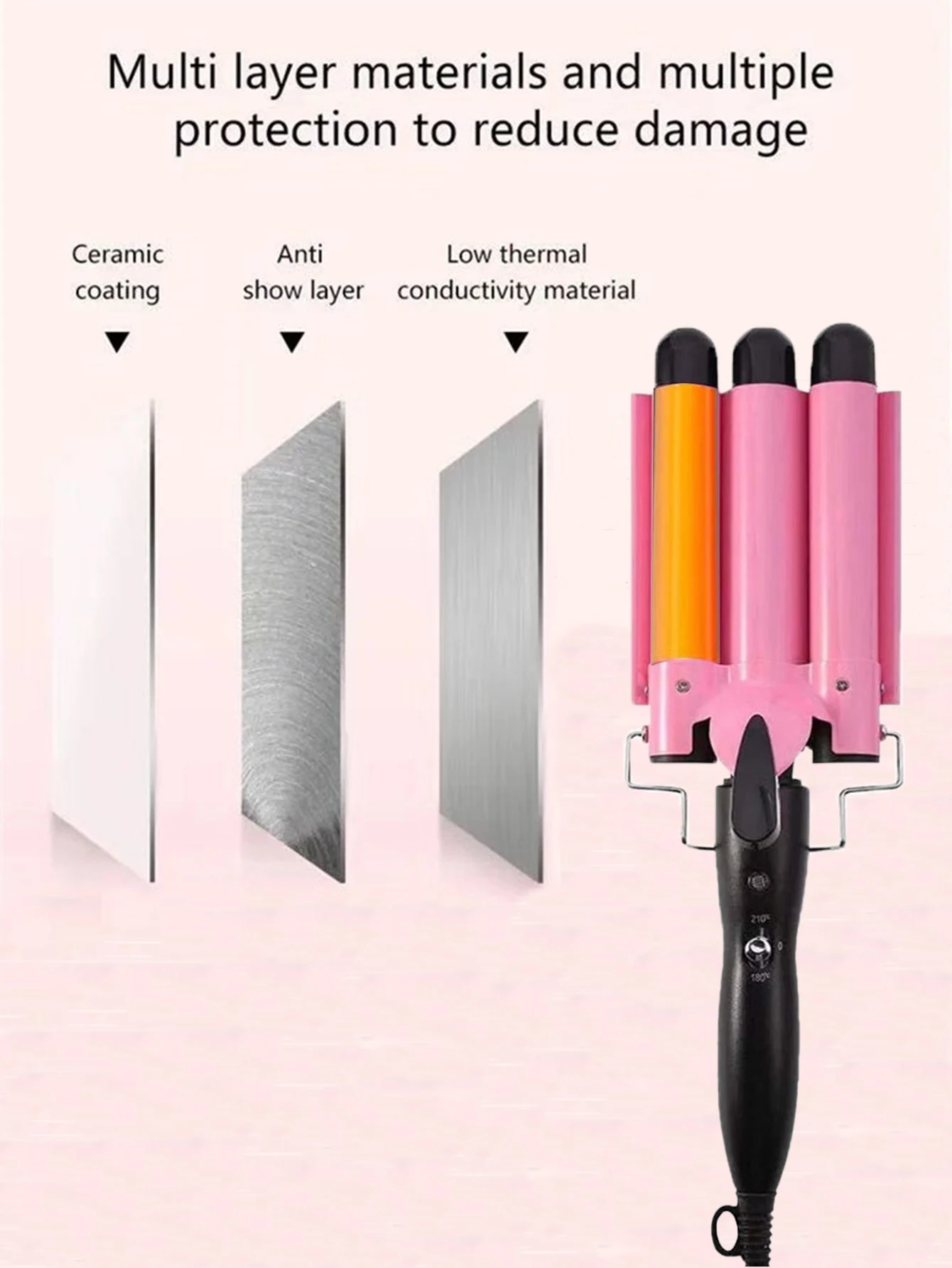 3 Barrels Hair Curling Iron, 22mm Hair Crimper Temperature Adjustable, Hair Curling Iron For Egg Rolls, Straightening, Curling - Image 2